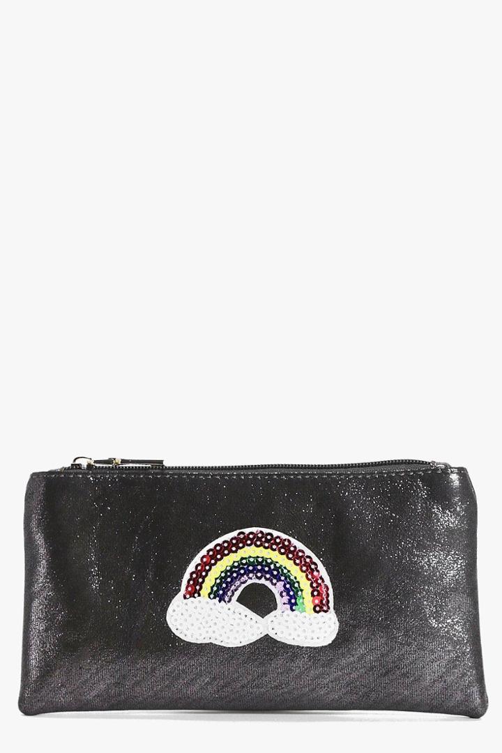 Boohoo Julia Rainbow Badge Metallic Purse Pewter