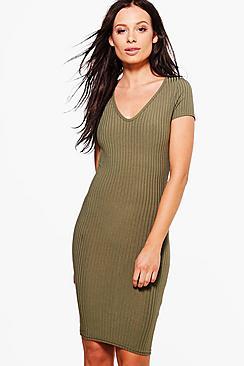 Boohoo Alessa V Neck Cap Sleeve Bodycon Dress