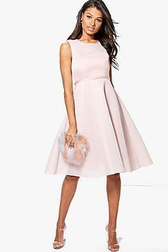 Boohoo Boutique Aida Mesh Sweetheart Midi Skater Dress