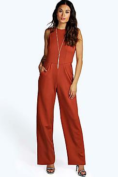 Boohoo Georgie Round Neck Textured Jumpsuit