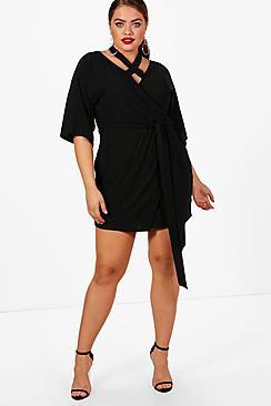 Boohoo Plus Ella Strap Wrap Tie Waist Dress