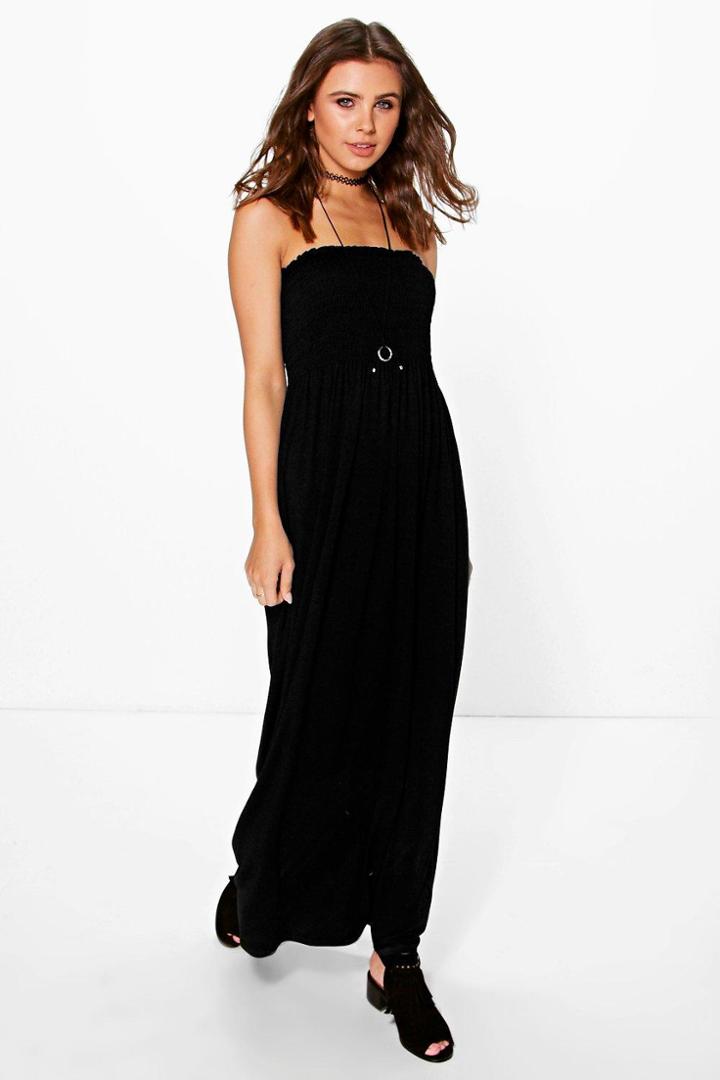 Boohoo Petite Rhiannon Shirred Jersey Maxi Dress Black