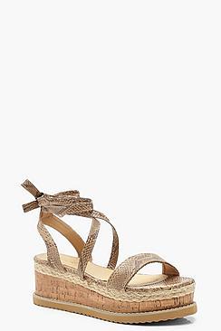 Boohoo Wrap Strap Snake Espadrille Flatforms