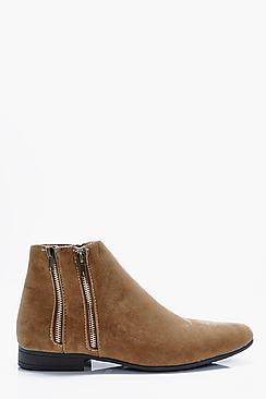 Boohoo Faux Suede Double Zip Detail Chelsea Boots