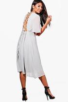 Boohoo Chiffon Angel Sleeve Lace Up Back Skater Dress