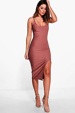 Boohoo Textured Slinky Strappy Split Midi Dress