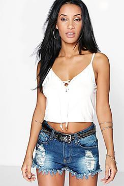 Boohoo Ameilie Lace Up Front Crop Cami