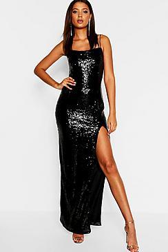 Boohoo Tall Square Neck Sequin Maxi Dress