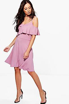 Boohoo Aisling Frill Cold Shoulder Skater Dress