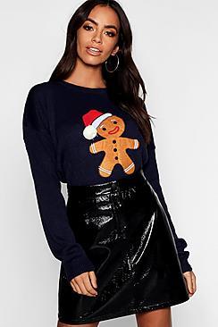 Boohoo Gingerbread Man Applique Jumper With Pompom