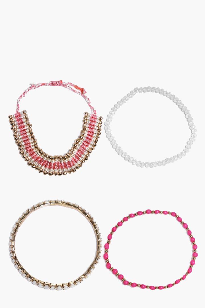Boohoo Darcy Mixed Embellished Bracelet 4 Pack Multi