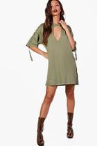 Boohoo Rebecca Choker Plunge Eyelet Tape Detail Dress