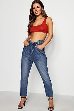Boohoo Petite Nadia Reworked Waist Straight Leg Jeans