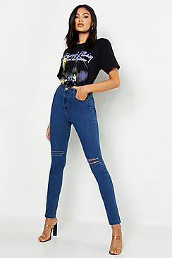 Boohoo Tall High Waist Distressed Skinny Jean