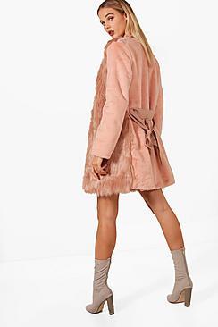 Boohoo Louise Boutique Belted Faux Fur Mix Coat