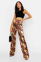 Boohoo Tall Satin Snake Print Wide Leg Trousers