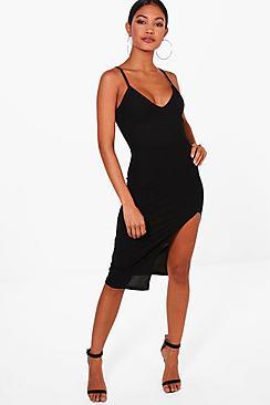 Boohoo Plunge Neck Side Split Midi Dress