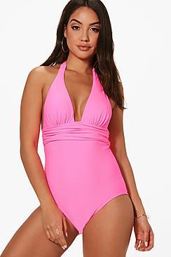 Boohoo Rio Plunge Halterneck Swimsuit