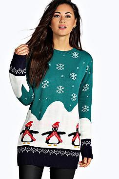 Boohoo Willow Penguin Christmas Jumper