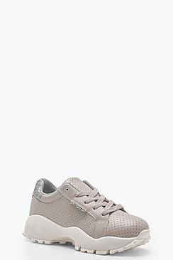 Boohoo Jessica Glitter Back Chunky Trainers