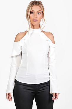 Boohoo Plus Caroline Open Shoulder Frill Top