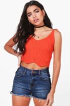 Boohoo Rebecca Lace Up Shoulder Crop Knit Top Orange