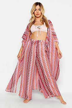 Boohoo Petite Zigzag Maxi Beach Kimono