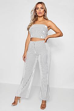 Boohoo Plus India Striped Bandeau + Trouser Co-ord