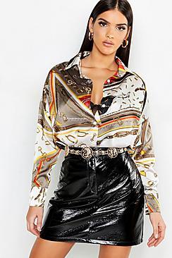 Boohoo Chain Print Oversized Satin Shirt