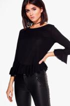 Boohoo Lauren Ruffle Hem & Cuff Knitted Top Black