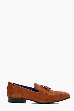 Boohoo Tan Real Suede Tassel Loafers