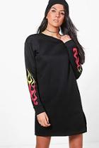 Boohoo Kylie Flame Printed Sleeve Split Hem Sweat Dress