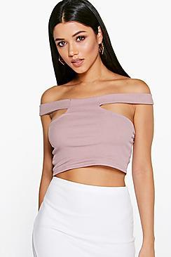 Boohoo Eliza Off The Shoulder Rib Cut Out Crop