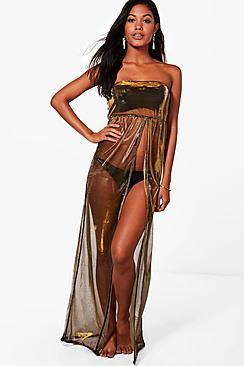 Boohoo Kate Mermaid Metallic Split Front Beach Maxi Dress
