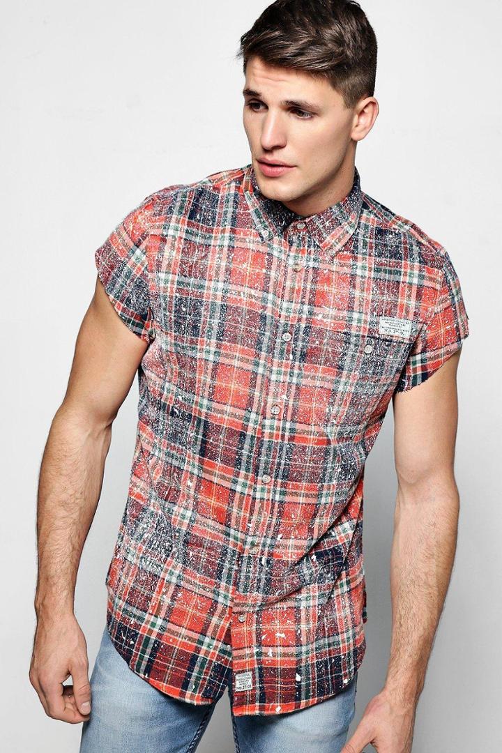 Boohoo Oversized Cap Sleeve Sprayed Shirt Red