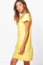 Boohoo Isabella Ruffle Sleeve Dress Yellow