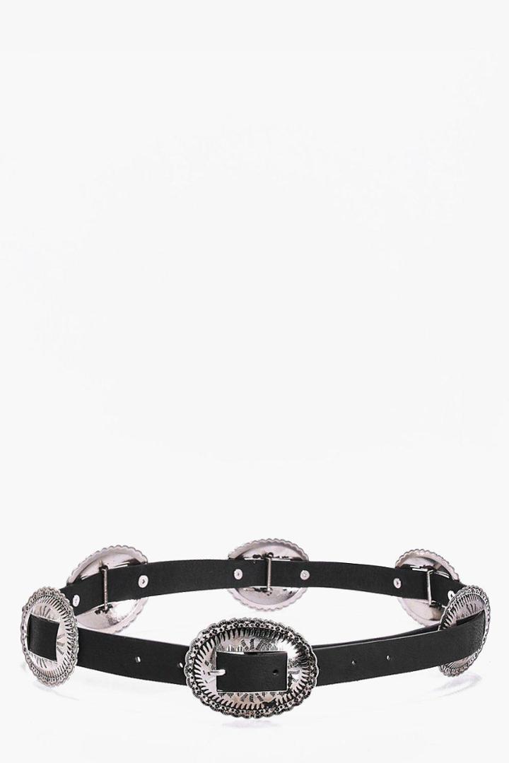 Boohoo Sarah Western Concho Belt Black
