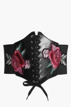 Boohoo Anna Embroidered Pu Lace Up Corset Belt Black
