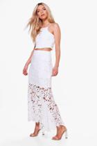 Boohoo Alice Crochet Crop And Midi Skirt Co-ord Ivory