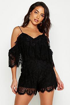 Boohoo Lace Cold Shoulder Playsuit
