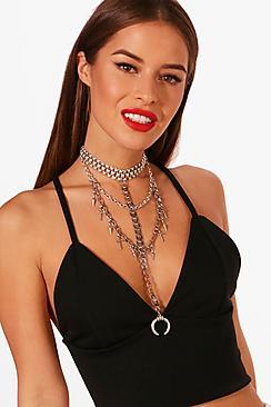 Boohoo Harmony Crosses And Horn Plunge Choker