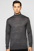 Boohoo Fine Gauge Knitted Roll Neck Jumper Charcoal