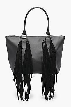 Boohoo Hollie Buckle & Fringe Day Bag