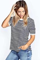 Boohoo Eva Fine Stripe Rib Cuff & Neck Top