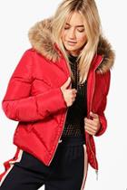 Boohoo Alice Boutique Crop Faux Fur Hooded Padded Jacket