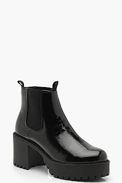 Boohoo Chunky Cleated Croc Chelsea Boots