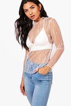 Boohoo Una High Neck Barely There Mesh Top