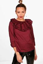 Boohoo Frill Neck Cotton Shirt