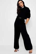 Boohoo Poppy Heavy Knitted Cropped Hooded Wide Leg Set