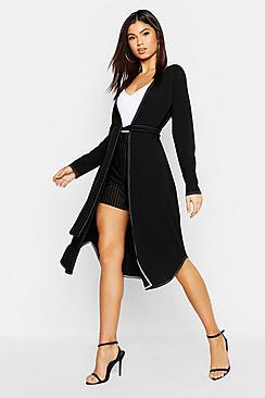 Boohoo Contrast Stitch Belted Duster